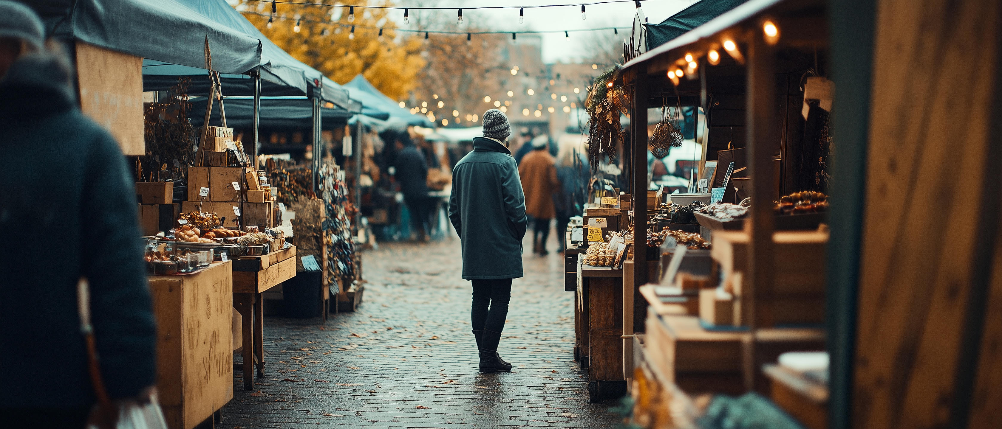 Whats on in East Cambs - Ely Markets - image of shopper at market with soft focus on nearby stalls