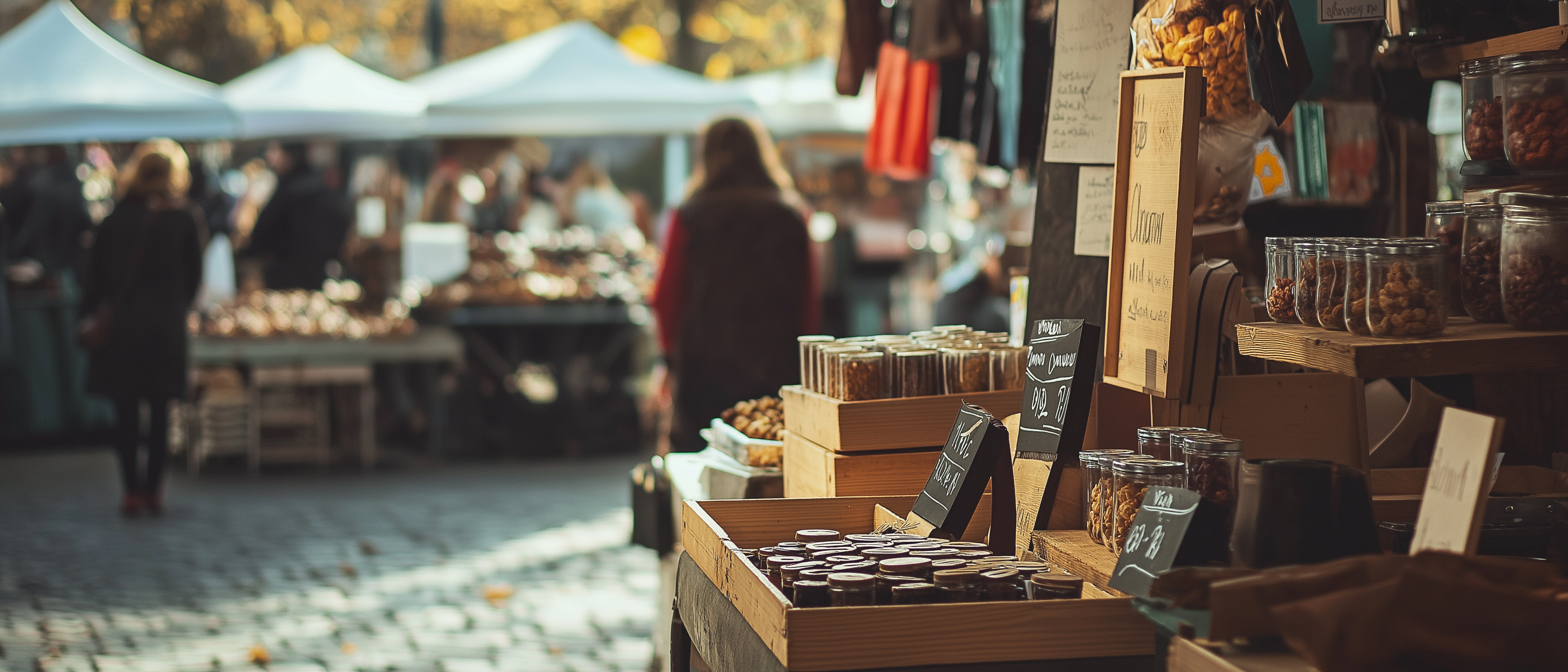 Whats on in East Cambs - Ely Markets - image of stall at market with soft focus on nearby shoppers